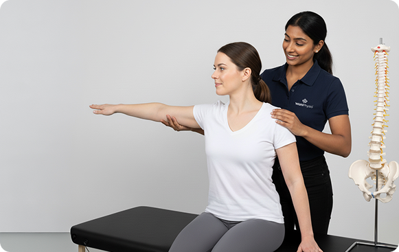 Physiotherapist demonstrating spine alignment