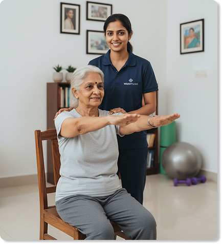 Physiotherapist assisting elderly patient